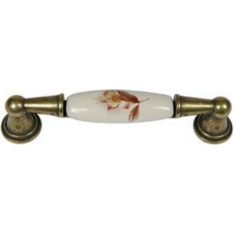 5PZ MANIGLIA PER MOBILI IN PORCELLANA MOD.M01.01 AVORIO DECORO FIORE - MM.116X17H. - INTERFORI MM.96