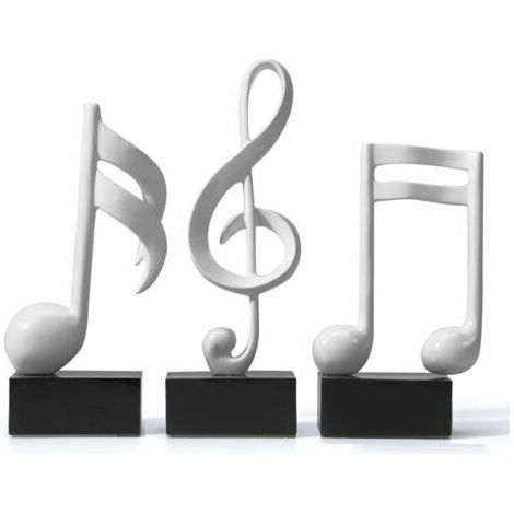3pcs Décor Figurine Note de Musique Sculpture Statue Modern Music Art pour Noël Piano Anniversaire Cadeau Résine Blanc (1/5)