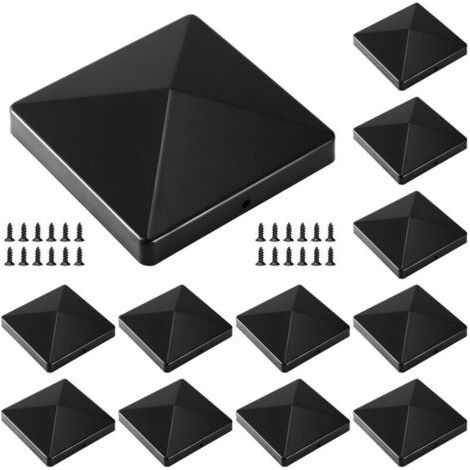 Pair Lot de 12 capuchons de poteau - 105,5 mm x 105,5 mm - Noir - Avec 24 vis - Pour poteaux en bois et poteaux de terrasse