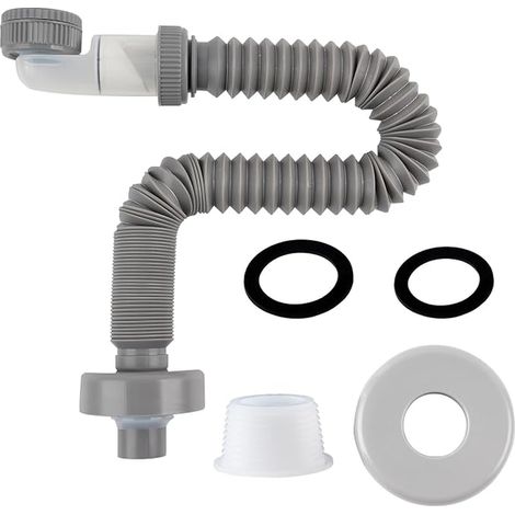 Hibbent Sink Siphon, 1 1/4 Inch Siphon, Space Saving Siphon for Bathroom, 360° Adjustable Siphon for Washbasin, Drain Hose with Odour Siphon, Grey