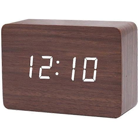 Réveil numérique LED en bois, petit réveil sur pied avec affichage de la date et de la température (1/4)