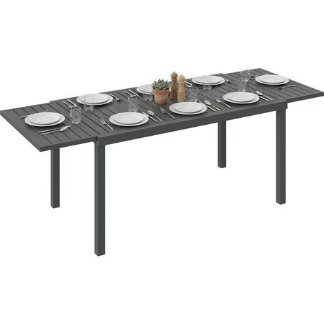 Outsunny mesa de jardín extensible 150/225x85x75 cm, mesa de comedor exterior extensible de aluminio con tablero de listones para 6-8 personas, gris