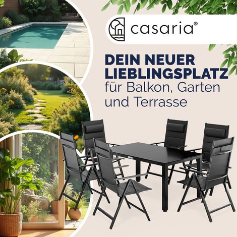 CASARIA® Salon de jardin aluminium Bern 6 chaises pliantes 1 table 150x90cm dossier réglable 8 positions ensemble de jardin terrasse balcon extérieur Anthracite (1/4)