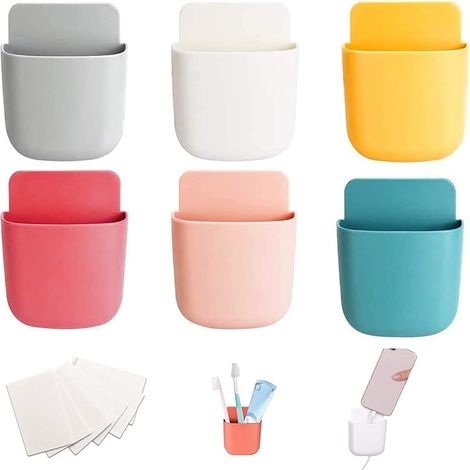 6 Pièces Boîte de Rangement pour Télécommande, Boîte de Téléphone Portable Autocollante en ABS, Mini Boîte de Rangement Multifonction Murale (Six Couleurs)