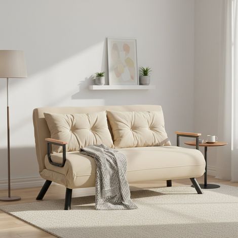 Sofá Cama 2 Plazas Calvin, Almacén, Reclinable, Reposabrazos, 133x78 cm Beige (1/5)