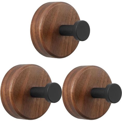 3 selbstklebende Wandhaken aus Holz, dunkelwalnussfarben rustikales Design, kein Bohren erforderlich, für Handtücher und Accessoires (1/5)