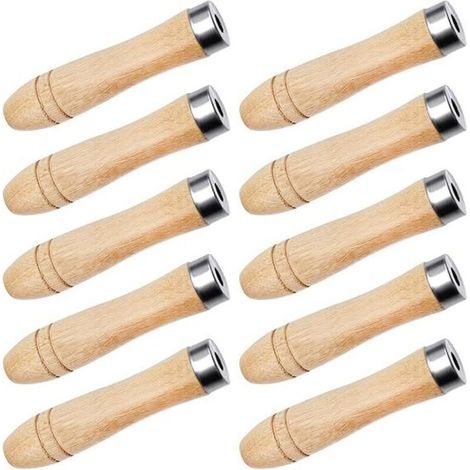 10 pièces Poignée de Fichier en Bois avec Colliers en Métal, Manche Bois pour Lime, Poignée de Dossier en Bois pour Outil de Coupe de Fichier Manuel (1/4)