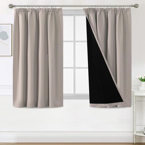 Lot de 2 rideaux 100 % opaques avec galon fronceur, protection contre le froid, occultants, insonorisants, pour salon - 137 x 117 cm (H x l) - Naturel (1/5)