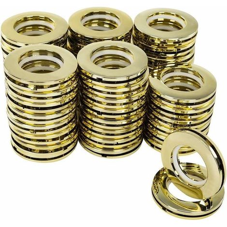 Anneaux de rideaux ronds de 40 mm, œillets de tringle à rideaux en plastique, clips, lot de 50, finition or brillant (1/5)