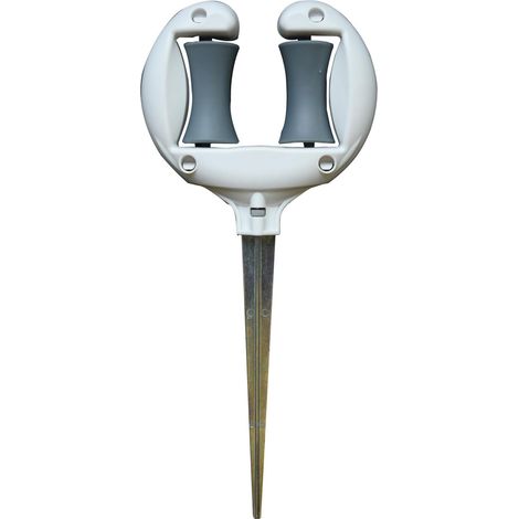 Robuste Gartenschlauchführung mit 360° leichtgängiger Rolle und Metallspitzen (Weiß) (1/5)