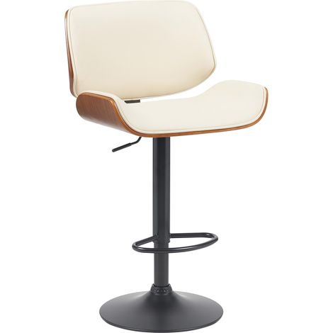 Tabouret de bar x1 style moderne rétro en PVC crème assise en bois courbé couleur noyer cadre métal noir 100005846
