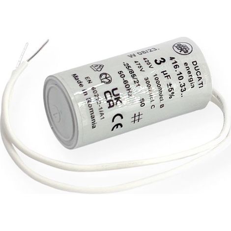 Ducati Energia – Condensateur permanent 3µF à fils – Ø25x49mm – Pour moteur monophasé et pompe à eau – Homologué VDE EN60252-1