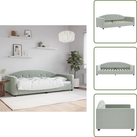 The Living Store Lit de repos sans matelas gris clair 90x200 cm velours - Canapé Convertible - Lit Invité - Lit Deux Places - Mobilier Salon - Meuble Chambre