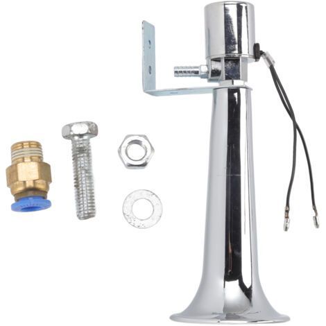 Bocina universal ultra potente de 180 dB con una sola trompeta para vehículos, trenes y barcos, alimentación de 12-24 V CC, cromada. (1/5)