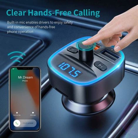 Transmetteur FM, kit de voiture Bluetooth 5.0 avancé, deux ports USB avec QC3.0, appel mains libres sans fil, adaptateur (1/5)