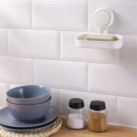 Porte-savon à ventouse, sans perçage et réutilisable, installation en 1 seconde, supporte jusqu'à 5 kg, étanche, pour carrelage mural de douche - Blanc 14 (1/5)