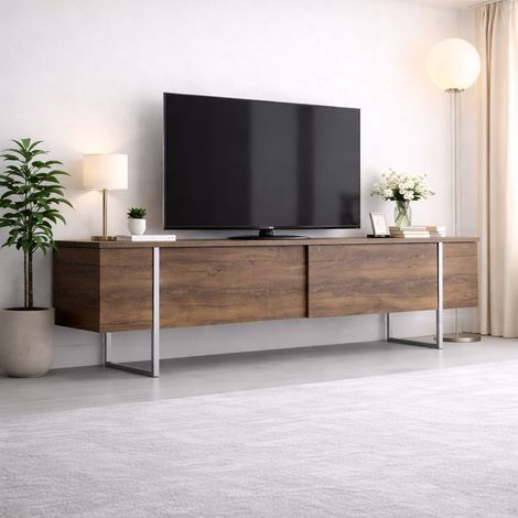 TV-Möbel Walnuss Luxus 180x50x30 - Silberner Rahmen