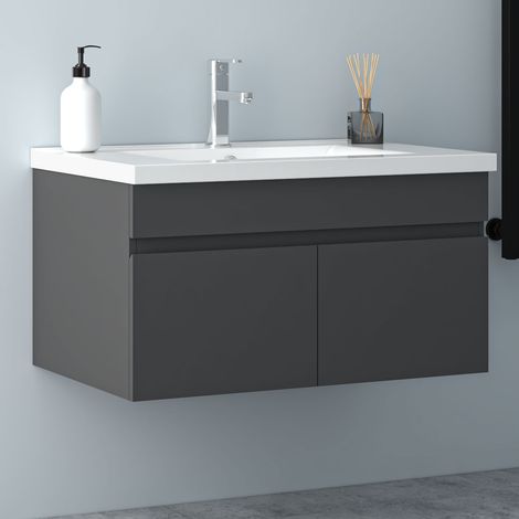 80 cm Waschtisch mit Unterschrank Badmöbel Set Gäste WC Anthrazit Matt mit Waschbecken Keramik (1/5)