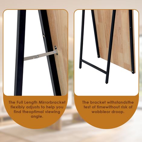 Miroir pleine hauteur en bois brun avec pied métallique réglable, 160x50 cm, image nette et claire, emballage renforcé pour transport sûr, idéal pour salon, chambre et espaces professionnels. (1/5)