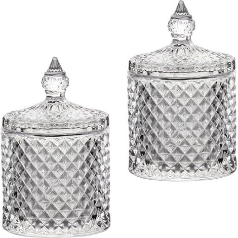 Lot de 2 boîtes de Rangement en Verre Transparent pour Boules de Coton et Cotons-tiges, pour comptoir de Salle de Bain, avec Couvercle, Support pour Maquillage, sels de Bain, 250 ML (1/5)