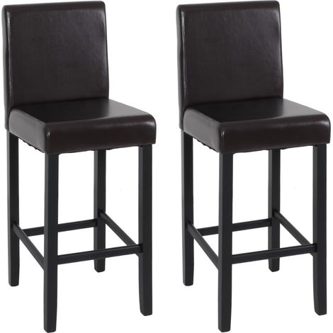 Lot de 2 tabourets de bar avec dossier et repose-pieds revêtement en cuir véritable marron structure en bois pieds foncés 040011613 (1/5)