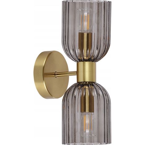 Moderne goldene Doppelwandleuchte, Rauchglasschirme oben und unten, 2xE14 10W, PIEGA Light Prestige (1/4)