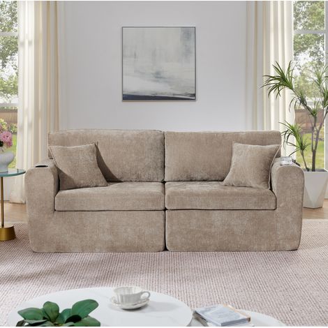 2-Sitzer Sofa mit Tasche und Getränkehalter Chenille OKMYHOME (1/5)