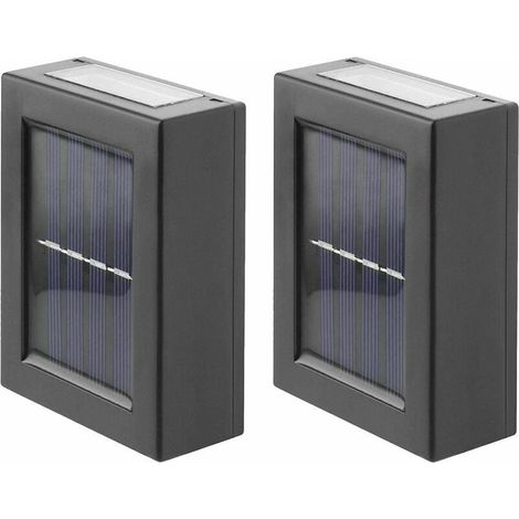 Set of 2 Up & Down Solar Powered Outdoor Wall Lights, Warm White (1/5)