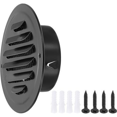 3 Inch Round Windshield, Stainless Steel Louver Wall Inlet/Outlet Grille with Mesh Screen for Ventilation Ducts, Black (1/5)