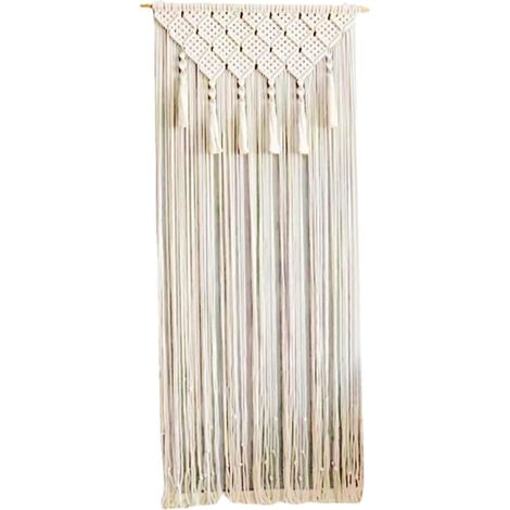Rideau de porte en macramé tissé à la main - 65 x 200 cm - Style bohème - Séparateur de pièce - Corde en coton - Décoration murale (1/5)