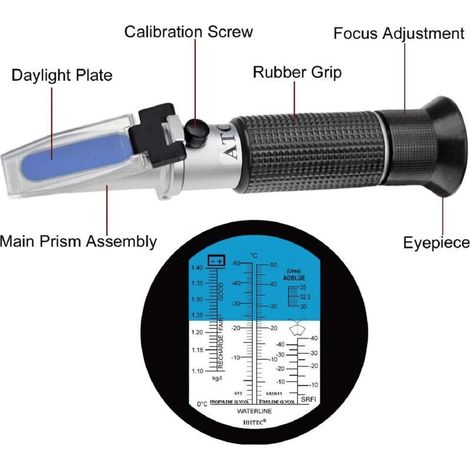 4-In-1 réfractomètre antigel éthylène glycol, propylène glycol, pour le point de congélation de l'eau de refroidissement, l'eau du disque, AdBlue, batterie (1/3)