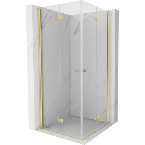 Mexen Mist-F Duo cabina de ducha plegable 80 x 80 cm, transparente, oro cepillado - 8A6-080L-080P-55-00