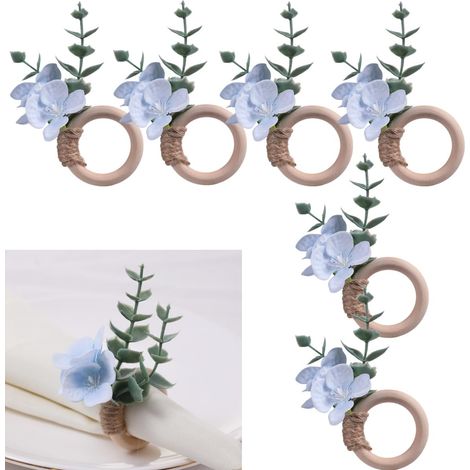Lot de 6 ronds de serviette en perles de bois style bohème pour Pâques, Thanksgiving, Noël, anniversaire, dîners, décoration de table de fête de mariage (bleu) (1/5)