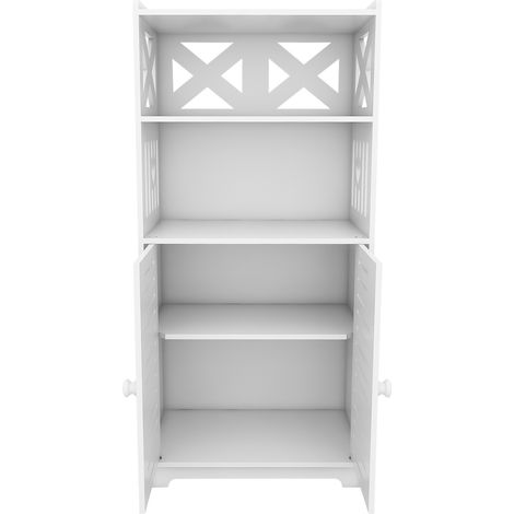 Badezimmerschrank, 36 x 22 x 75 cm, Badezimmer-Hochschrank, Aufbewahrungsschrank mit 2 Einlegeböden und 2 Türen, Weiß (1/5)