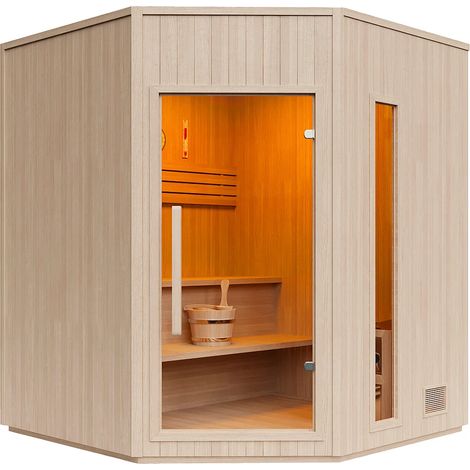 Sauna finlandese angolare con stufa 4,5KW - 3/4 posti - L150 x P150 x H200 cm - KOTKA