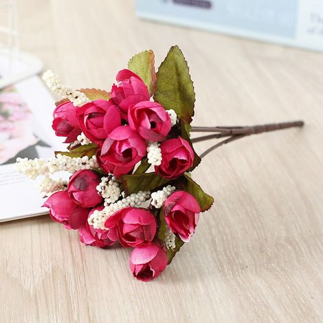 Rose Artificielle - Bouquet 15 Boutons - Longueur Totale 24 cm - Pour Décoration Mariage, Maison, Noël, Photo - 1 Pièce (1/5)