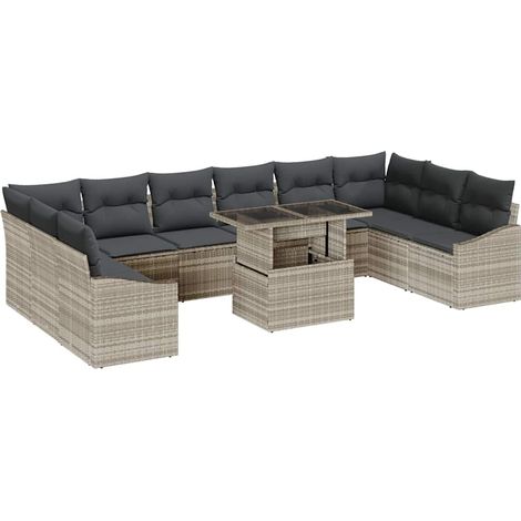 Maison Exclusive - Sofa Set mit Kissen 11 pcs Hellgrau Poly-Ratta