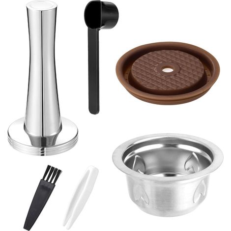 Capsules Réutilisables de 230ml pour Nespresso Vertuo, Acier Inoxydable Ensemble Capsules Café Rechargeables avec Couvercle en Silicone Cuillère Goupillon Pince à Épiler et Marteau à Tasser (1/5)