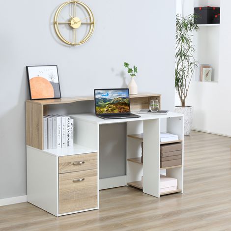 Escritorio moderno para ordenador con estantes de madera MDF, 137 x 55 x 92 cm. (1/5)
