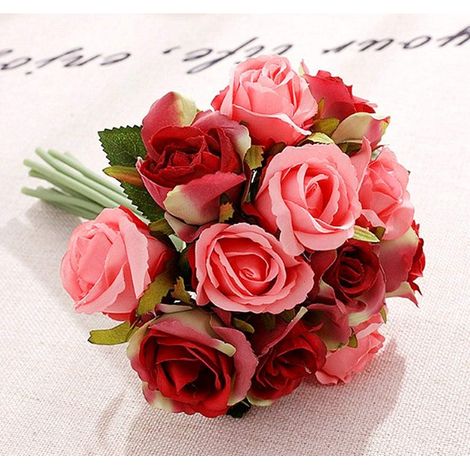 Roses Artificielles - Bouquet Soie 12 Têtes - Décoration Mariage Fête Bureau Maison - Dimensions 25 x 17 cm - 1 Pièce (1/5)