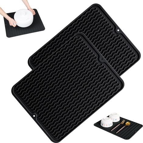 Lot de 2 porte-tasses en silicone pour assiettes, 40x30 cm, égouttoir. (1/5)