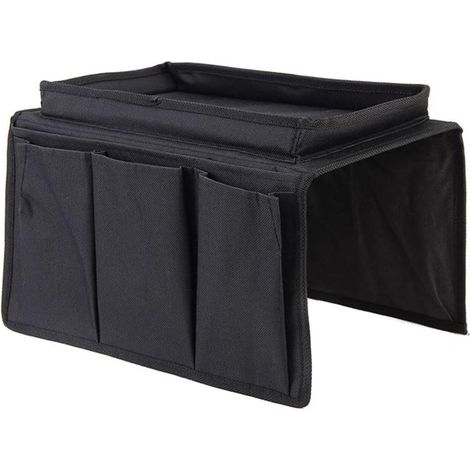 Organiseur d’accoudoir de canapé noir, rangement pour téléphone, livres et télécommande, poche suspendue (1/5)