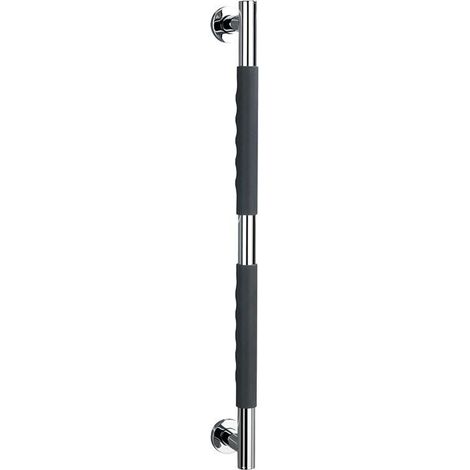 WENKO Poignée de sécurité Secura, Barre d'appui salle de bain avec surface antidérapante, Silicone - Acier Inox, 65,5x5x9 cm, gris - Brillant (1/5)