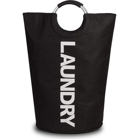 Panier à Linge 82 L - Poignées Durables - Sac à Linge Pliable en Tissu Imperméable et Portable - Panier de Rangement pour Dortoir, Salle de Bain, Université – Noir (1/5)