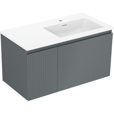 Mexen Rivel Badezimmerschrank 90 cm mit Waschbecken Otis rechts, 1S, 1D, geriffelt, grafit matt/weiß matt - 91A23-09047-3-BBFF6 (1/5)
