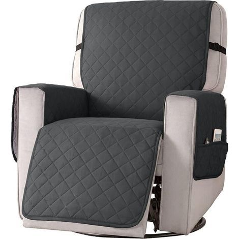 Protège fauteuil avec poches, protège fauteuil pour fauteuil TV 1 place poches housse fauteuil lavable protection fauteuil gris,S (1/5)