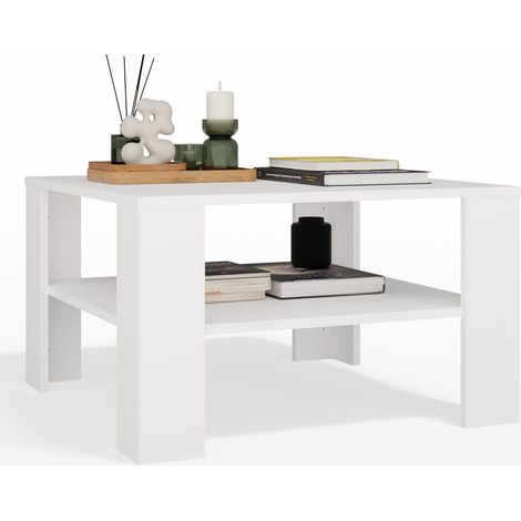 Mesa de centro con estante DEBAJO de la parte superior, mesa de centro cuadrada blanca PARA la sala de estar (1/5)