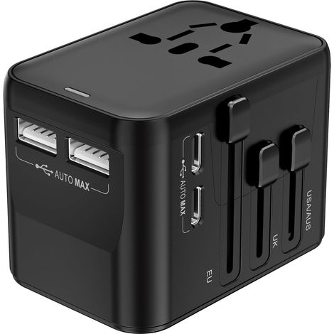 Lot de 2 Adaptateur Prise Universelle 5 en 1 Adaptateur Voyage International Chargeur Universel avec 2 Type C 2 USB A et 1 AC France vers Anglais UK USA Australie Canada Thaïlande Japon (1/5)