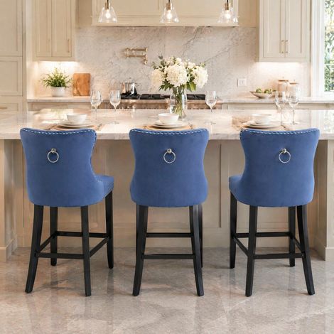 Set de 2 taburetes de bar de terciopelo azul 60x49,5x103,5 cm FloraGrace (1/5)