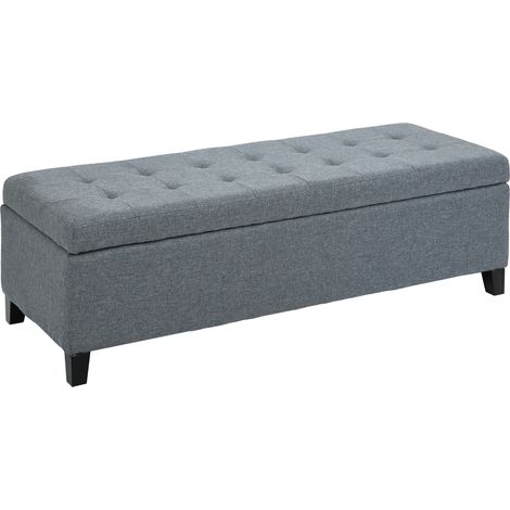 Banquette de rangement rembourrée en lin gris avec coffre, 125 x 49 x 41,5 cm (1/5)
